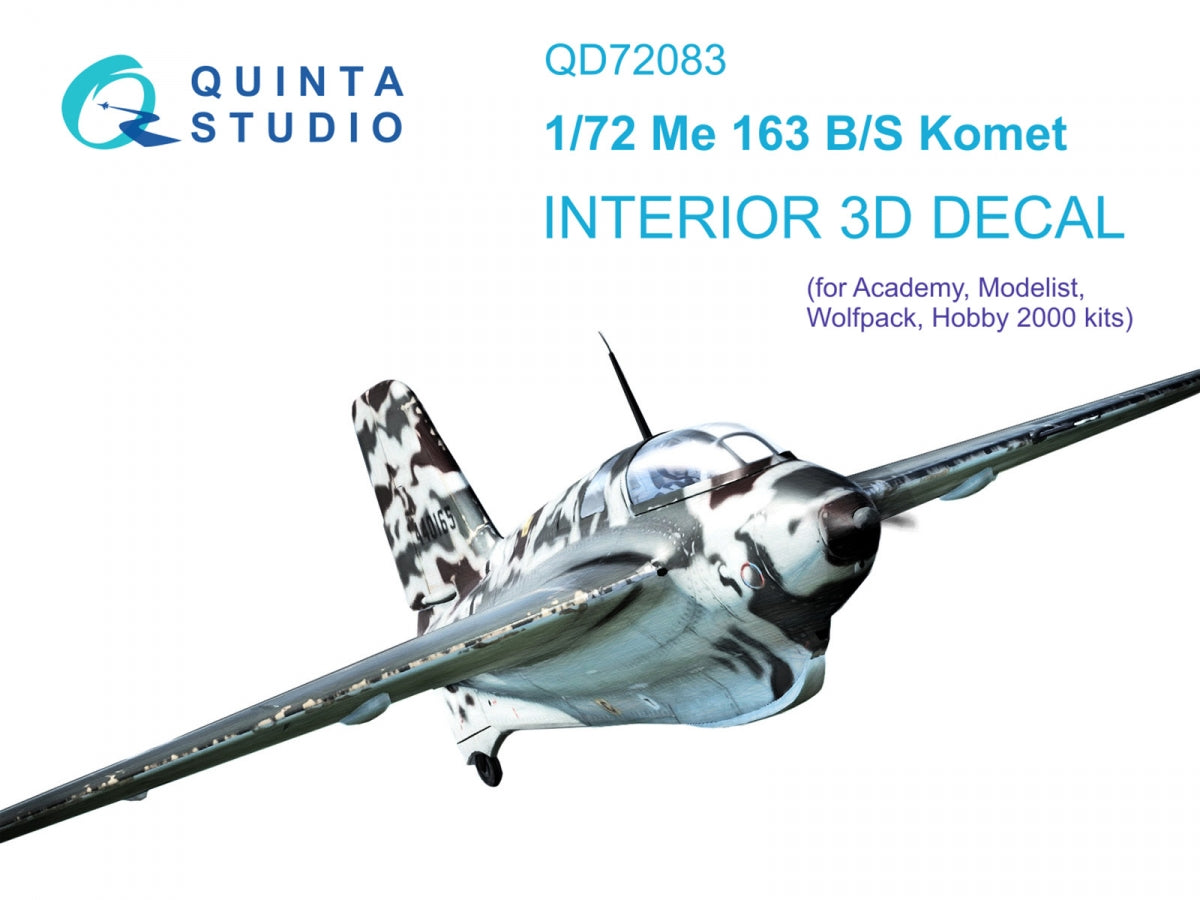 Quinta Studio QD72083 Me 163 3D-Printed &amp; colored Interior on decal paper (Academy) 1/72