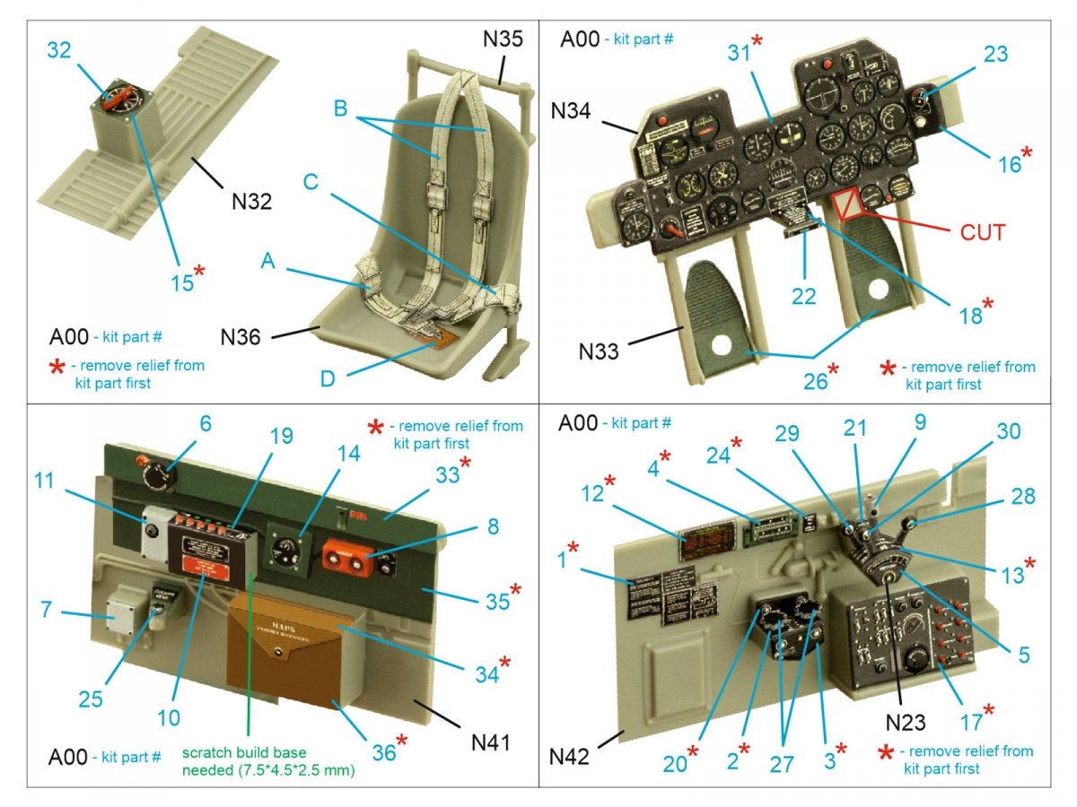 Quinta Studio QD32136 P-47D Razorback 3D-Printed &amp;amp; coloured Interior on decal paper (Trumpeter) 1/32 – immagine 10