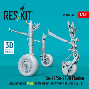 RESKIT RSU48-0373 Su-27/Su-27UB Flanker landing gears (late) with weighted wheels set for GWH kit (3D Printed) 1/48