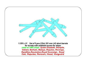 Aber 350L-31 Set of 8 pcs 381mm (15in) L42 Mk.I short barrels for Hood, Repulse, Queen Elisabeth, Vanguard 1/350 – Bild 6