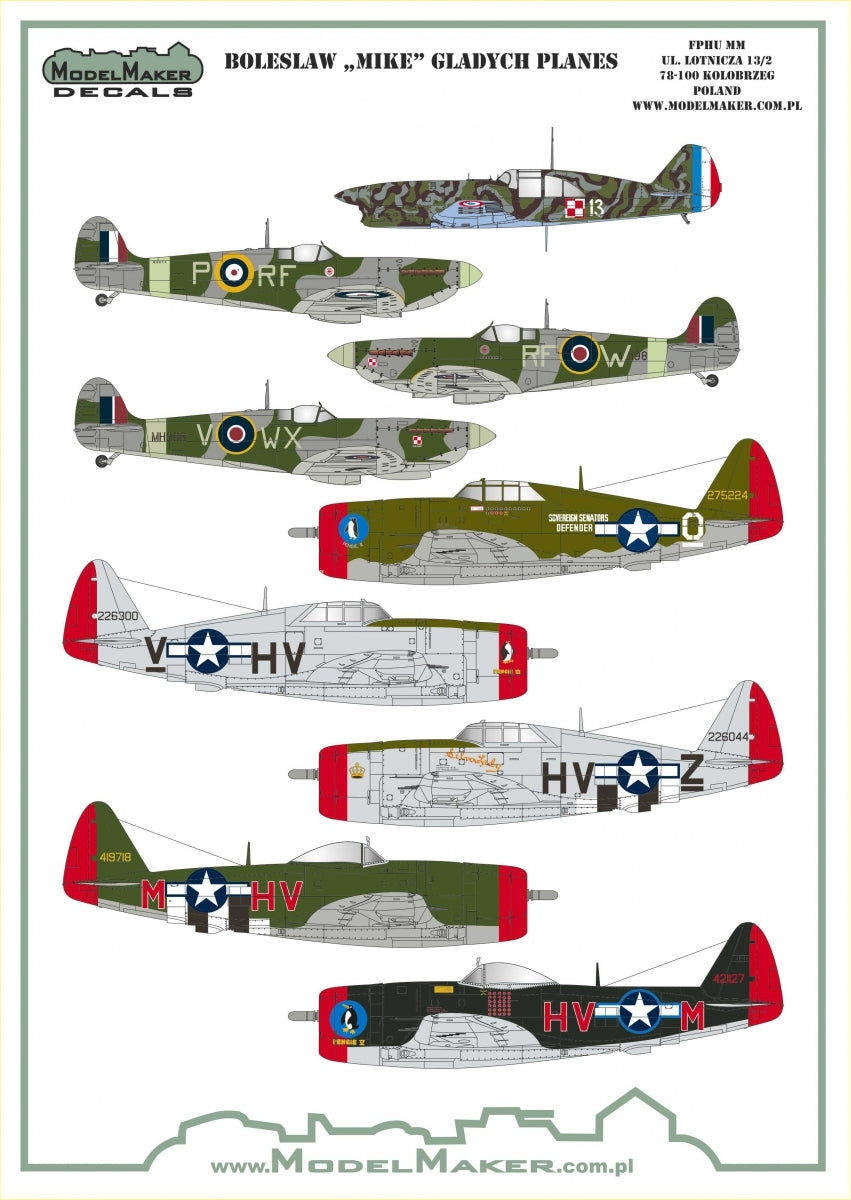 Décalcomanies ModelMaker D48182 Avions Boleslaw « Mike » Gladych 1/48