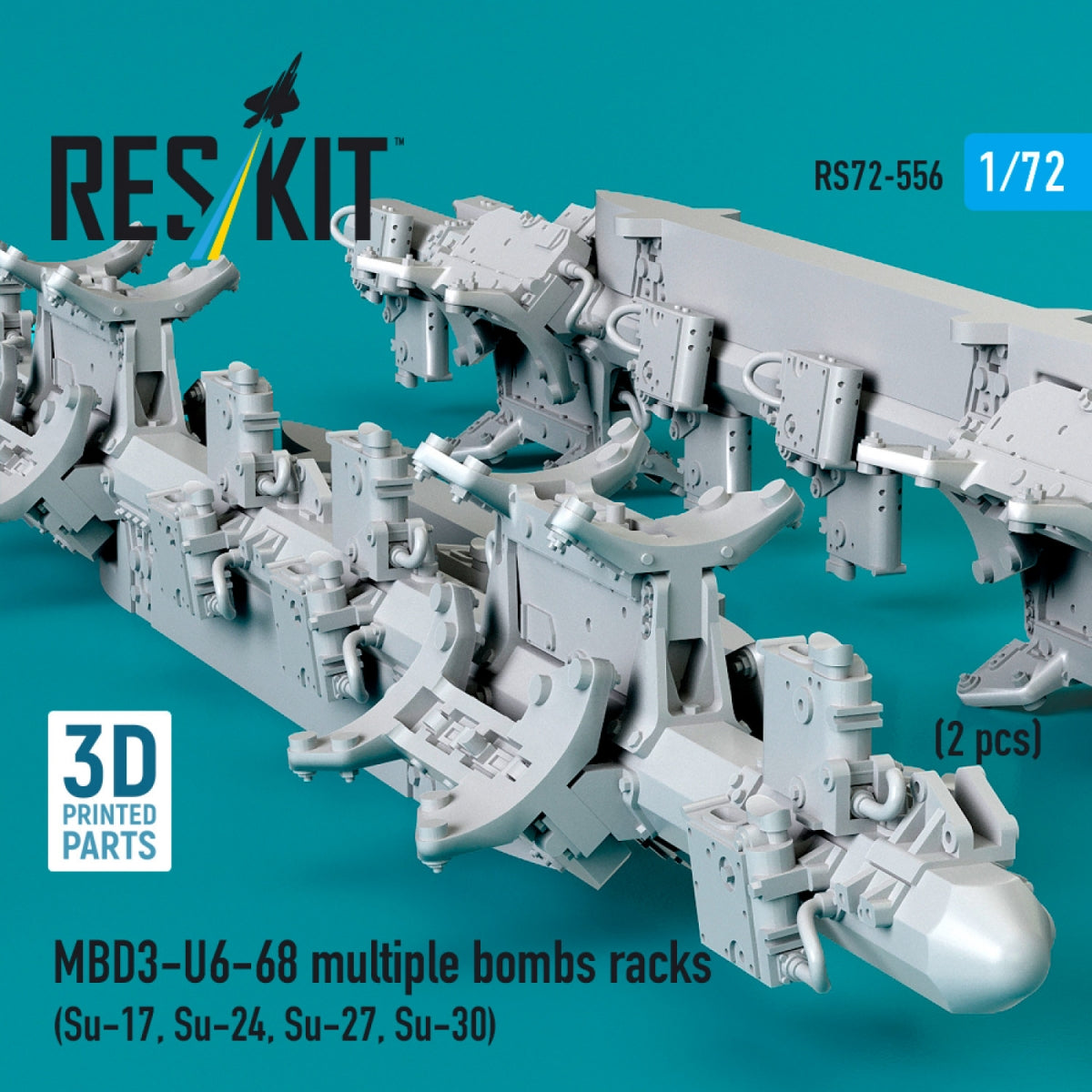 RESKIT RS72-0556 MBD3-U6-68 multiple bombs racks (2 pcs) (Su-17, Su-24, Su-27, Su-30) (3D Printed) 1/72