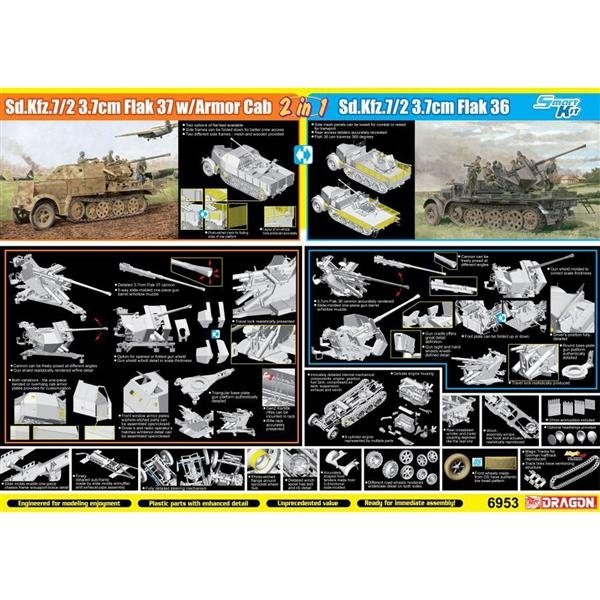 Dragon 6953 Sd.Kfz.7/2 3.7cm Flak37 w/Armored Cab x Sd.Kfz.7/2 3.7cm Flak36 (2in1) 1/35 – immagine 2