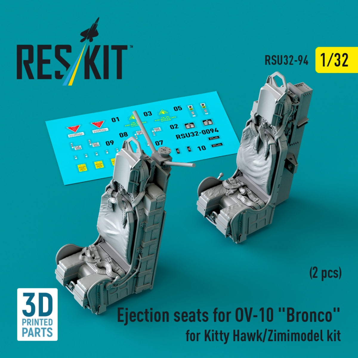 RESKIT RSU32-0094 Ejection seats for OV-10 "Bronco" (2 pcs) for Kitty Hawk/Zimimodel kit (3D Printed) 1/32