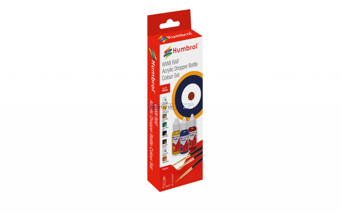 Humbrol DB9062 Set of 8 Acrylic Paints with Brushes - Acrylic Paint &amp; Brush RAF WWII Colours