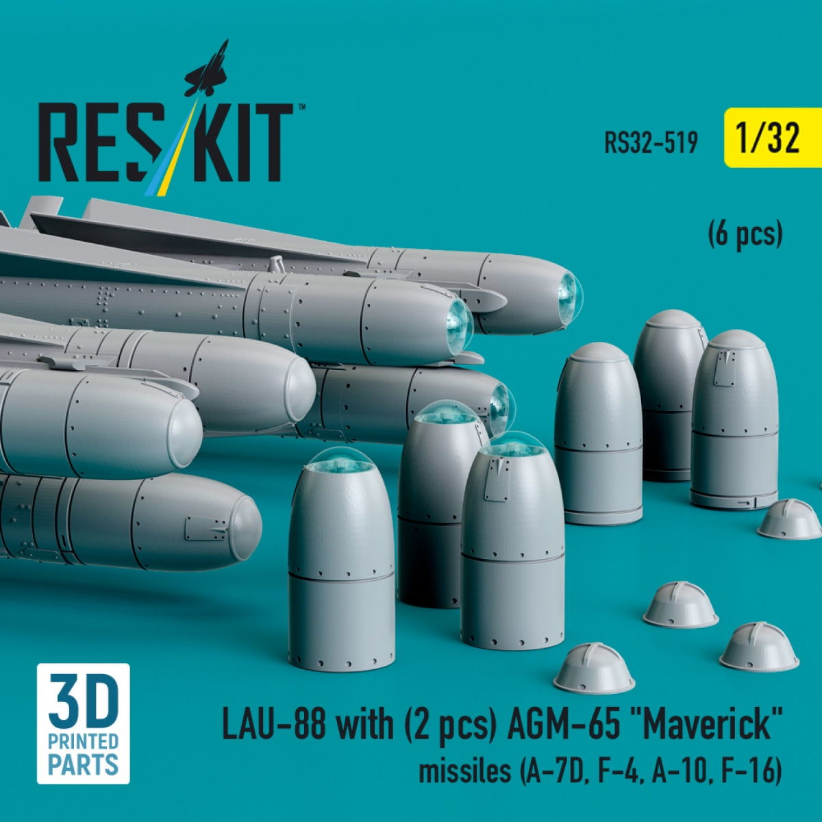 RESKIT RS32-0519 LAU-88 with (2 pcs) AGM-65 &amp;quot;Maverick&amp;quot; missiles (6 pcs) (3D Printed) 1/32 – image 3
