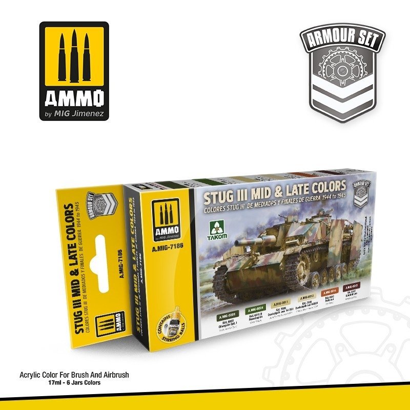 AMMO of Mig Jimenez 7186 ZESTAW: STUG III MID &amp;amp; LATE COLORS 44-45 6x17ml – immagine 2