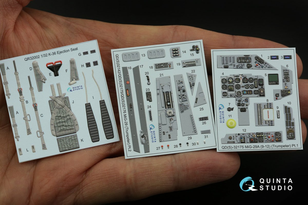 Quinta Studio QD32175 MiG-29 9-12 Fulcrum A 3D-Printed &amp;amp; coloured Interior on decal paper (Trumpeter) 1/32 – immagine 2