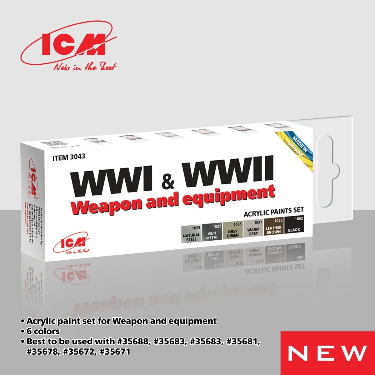 ICM 3043 Acrylic paint set for WWI & WWII Weapon and equipment
