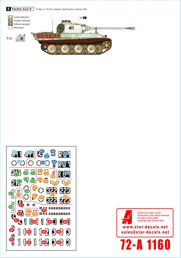 Star Decals 72-A1160 Panther Ausf G. Offensive baltique n° 1. Fsch.Pz.Reg. HG et 5. Pz.Div. en 1944-45. Pays baltes - Narwa - Courlande - Königsberg - Prusse-Orientale 1/72  – image 3