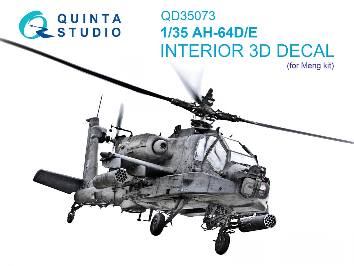 Intérieur imprimé en 3D et coloré sur papier décalcomanie Quinta Studio QD35073 AH-64D/E (Meng) 1/35