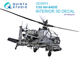 Intérieur imprimé en 3D et coloré sur papier décalcomanie Quinta Studio QD35073 AH-64D/E (Meng) 1/35