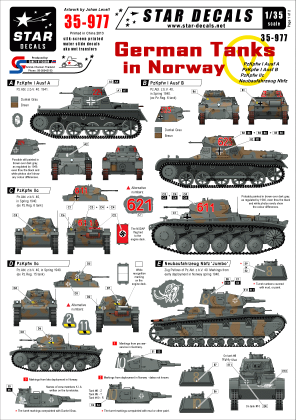 Star Decals 35-977 Chars allemands en Norvège 1/35