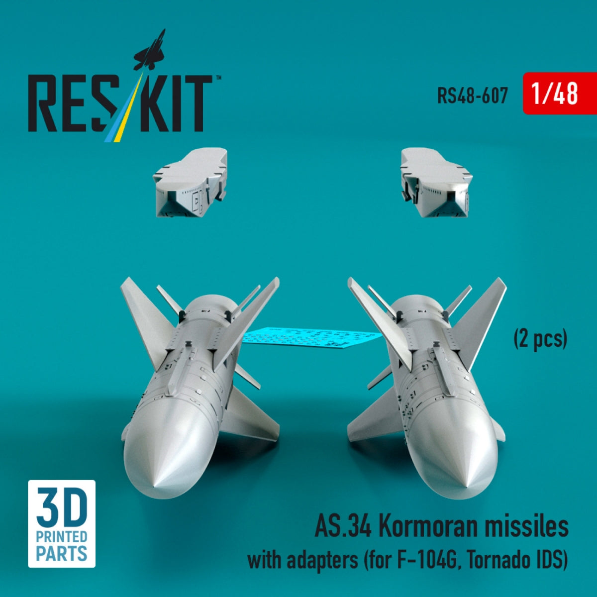 RESKIT RS48-0607 AS.34 Kormoran missiles with adapters (2 pcs) (for F-104G, Tornado IDS) (3D Printed) 1/48