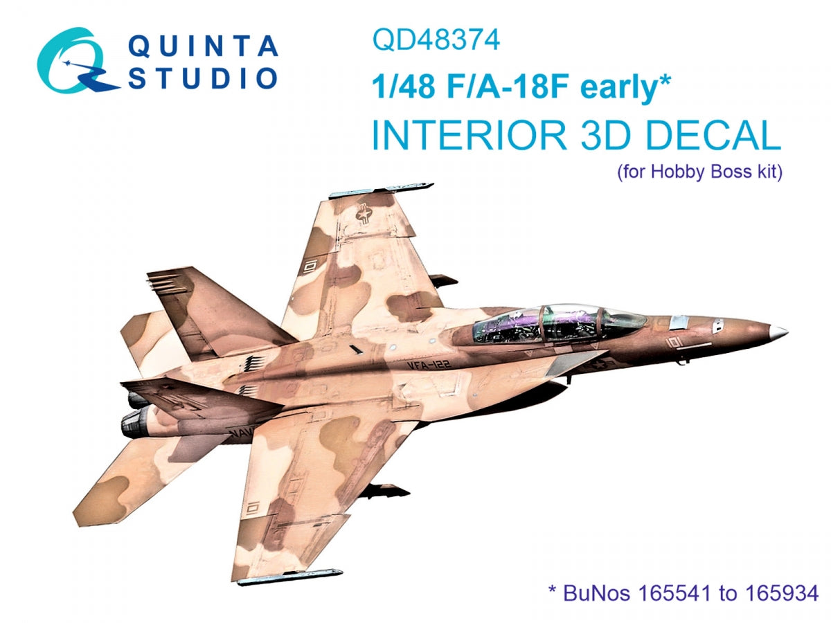 Quinta Studio QD48374 F/A-18F early 3D-Printed &amp;amp; coloured Interior on decal paper (Hobby Boss) 1/48