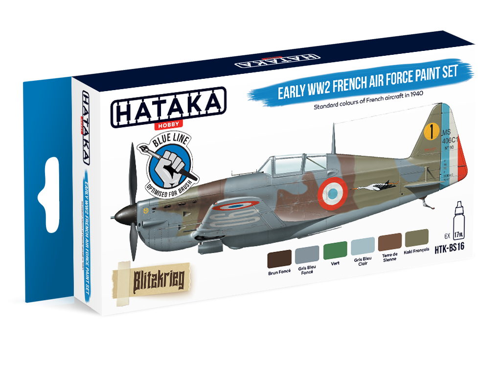 Hataka HTK-BS16 BLUE LINE – Coffret de peinture pour l'Armée de l'Air française du début de la Seconde Guerre mondiale (6 x 17 ml)