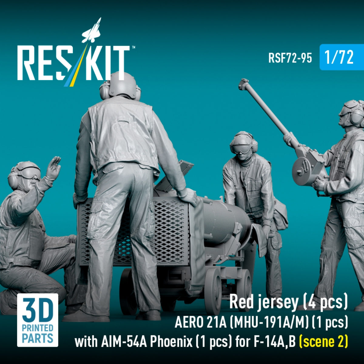 RESKIT RSF72-0095 Red jersey (4 pcs) AERO 21A (MHU-191A/M) (1 pcs) with AIM-54A Phoenix (1 pcs) for F-14A,B (scene 2) (3D Printed) 1/72