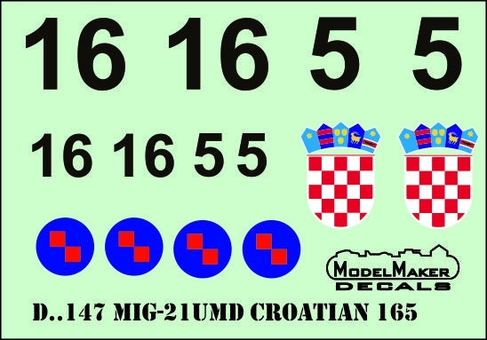 ModelMaker Decals D48147 MiG-21UMD CROATIAN 165 Display Plane 1/48 – immagine 2