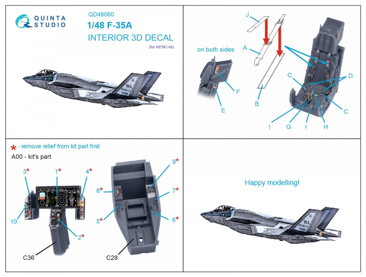 Quinta Studio QD48060 F-35A 3D-Printed &amp;amp; coloured Interior on decal paper (Meng) 1/48 – imagen 2
