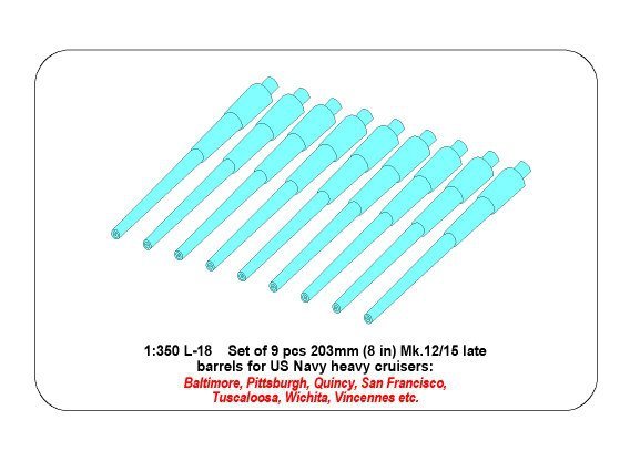 Aber 350L-18 Set of 9 pcs 203 mm barrels for San Francisco type 1/350 – immagine 6