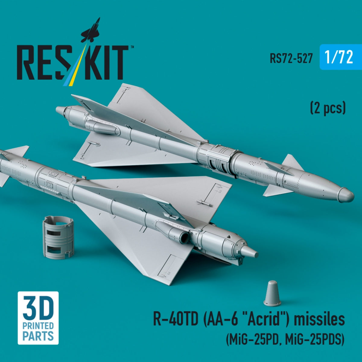 RESKIT RS72-0527 R-40TD (AA-6 &amp;quot;Acrid&amp;quot;) missiles (2 pcs) (3D Printed) 1/72 – immagine 3