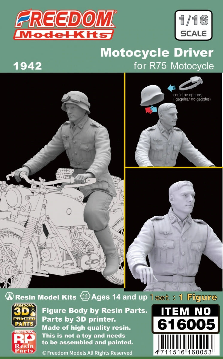 Freedom 616005 Conducteur de moto allemand de la Seconde Guerre mondiale pour R75 1/48 