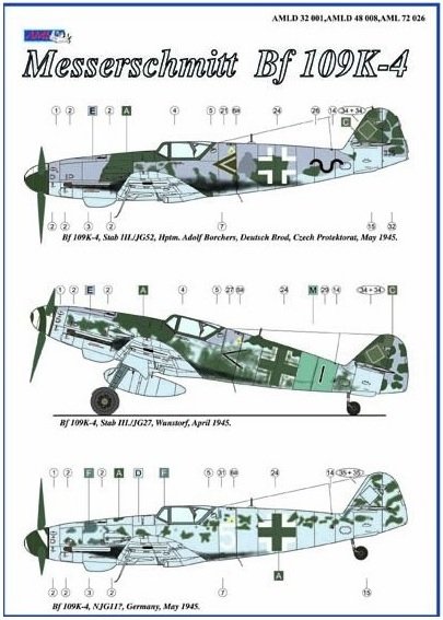 AML D32001 Kalkomania Messerschmitt Bf 109K-4 part I 1/32 – zdjęcie 4