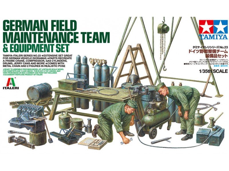 Tamiya 37023 Ensemble d&amp;#39;équipement pour équipe de maintenance de campagne allemande 1/35