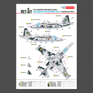 RESKIT RSM48-0035 Su-25 Frogfoot DARK Digital (Pixel) (best suitable for the plane number “blue 31”) Ukrainian Air Forces (Pre-cut painting masks )1/48