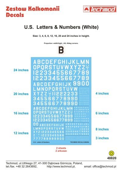 Techmod 48820 US Letters &amp; Numbers white (1/48)