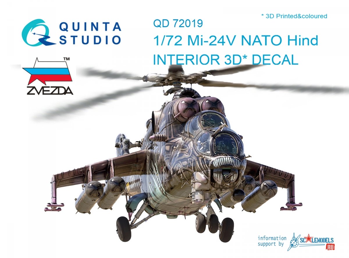 Quinta Studio QD72019 Mi-24V NATO 3D-Printed &amp; colored Interior on decal paper (for Zvezda kit) 1/72