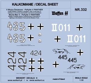 Weikert Decals DEC332 PzKpfw V Panther - czołgi w wersjach Ausf. A oraz Ausf. D - front wschodni i zachodni 1/35