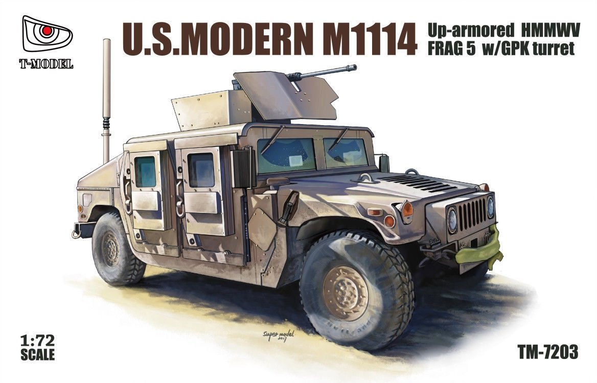T-Model TM7203 HMMWV FRAG 5 blindé américain moderne M1114 avec tourelle GPK, échelle 1/72