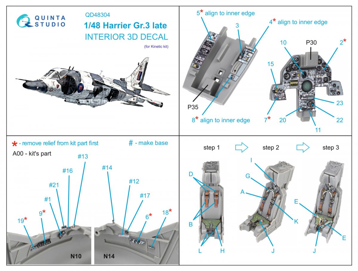 Quinta Studio QD48304 Harrier Gr.3 tardif Intérieur imprimé en 3D et coloré sur papier décalcomanie (Kinetic) 1/48 – image 9