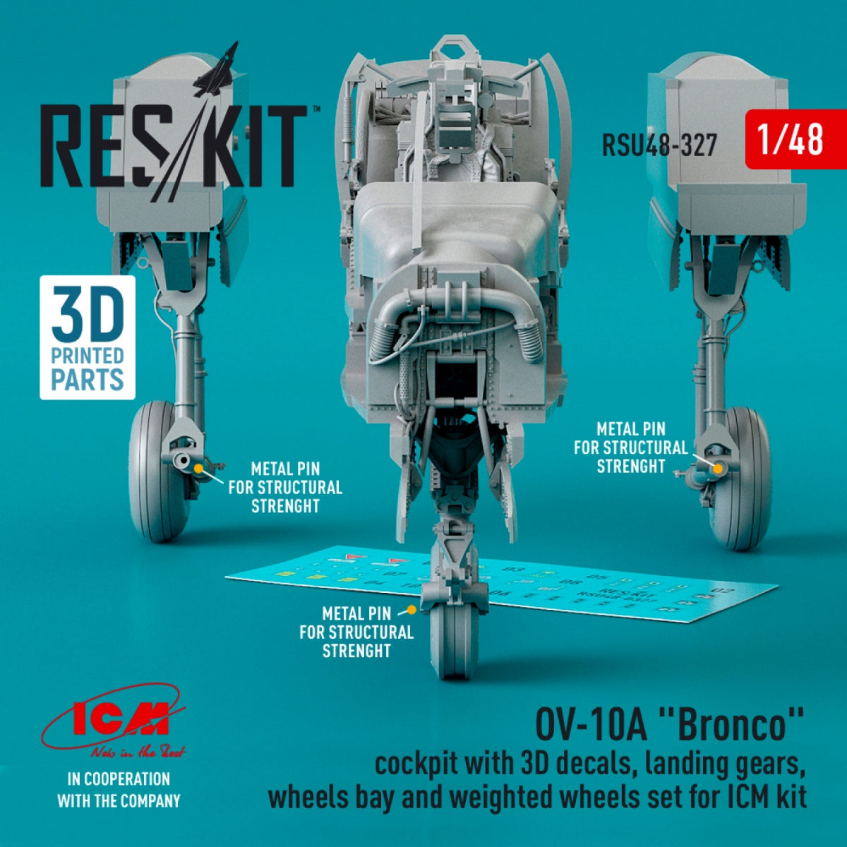 RESKIT RSU48-0327 OV-10A &amp;quot;BRONCO&amp;quot; COCKPIT WITH 3D DECALS, LANDING GEARS, WHEELS BAY AND WEIGHTED WHEELS SET FOR ICM KIT (3D PRINTED) 1/48 – imagen 2
