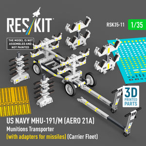RESKIT RSK35-0011 US NAVY MHU-191/M (AERO 21A) Munitions Transporter (with adapters for missiles) (Carrier Fleet) (3D Printed model kit) 1/35 – immagine 2