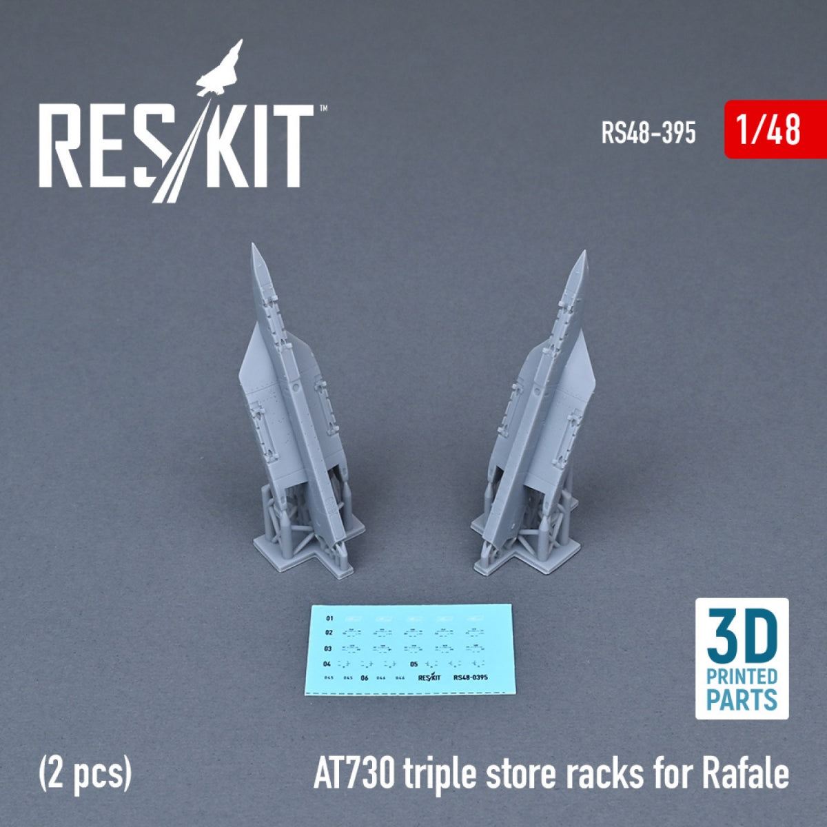 RESKIT RS48-0395 AT730 TRIPLE STORE RACKS FOR RAFALE (2 PCS) (3D PRINTED) 1/48 – immagine 2