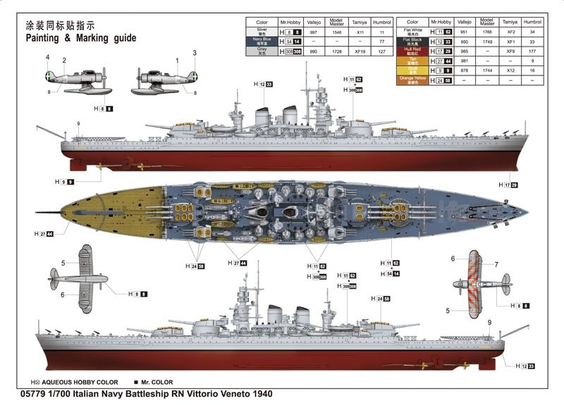 Trumpeter 05779 Italian Navy Battleship RN Vittorio Veneto 1940 1/700 – Bild 8
