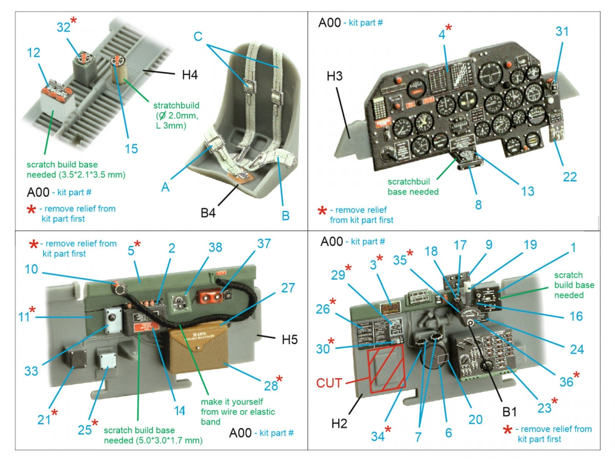 Quinta Studio QD48412 P-47D Thunderbolt Bubbletop 3D-Printed &amp;amp; colored Interior on decal paper (Tamiya) 1/48 – image 2