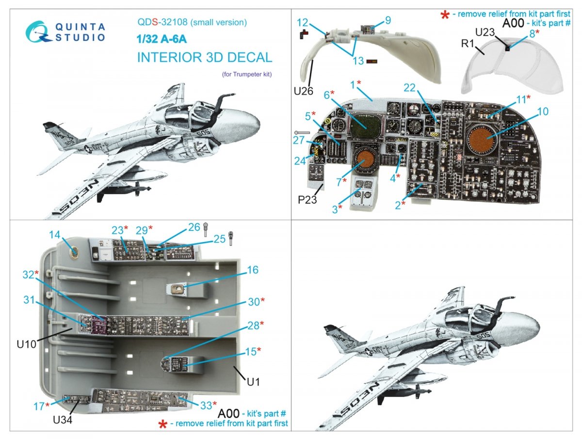 Quinta Studio QDS-32108 A-6A Intruder 3D-Printed &amp;amp; coloured Interior on decal paper (Trumpeter) (Small version) 1/32 – imagen 2