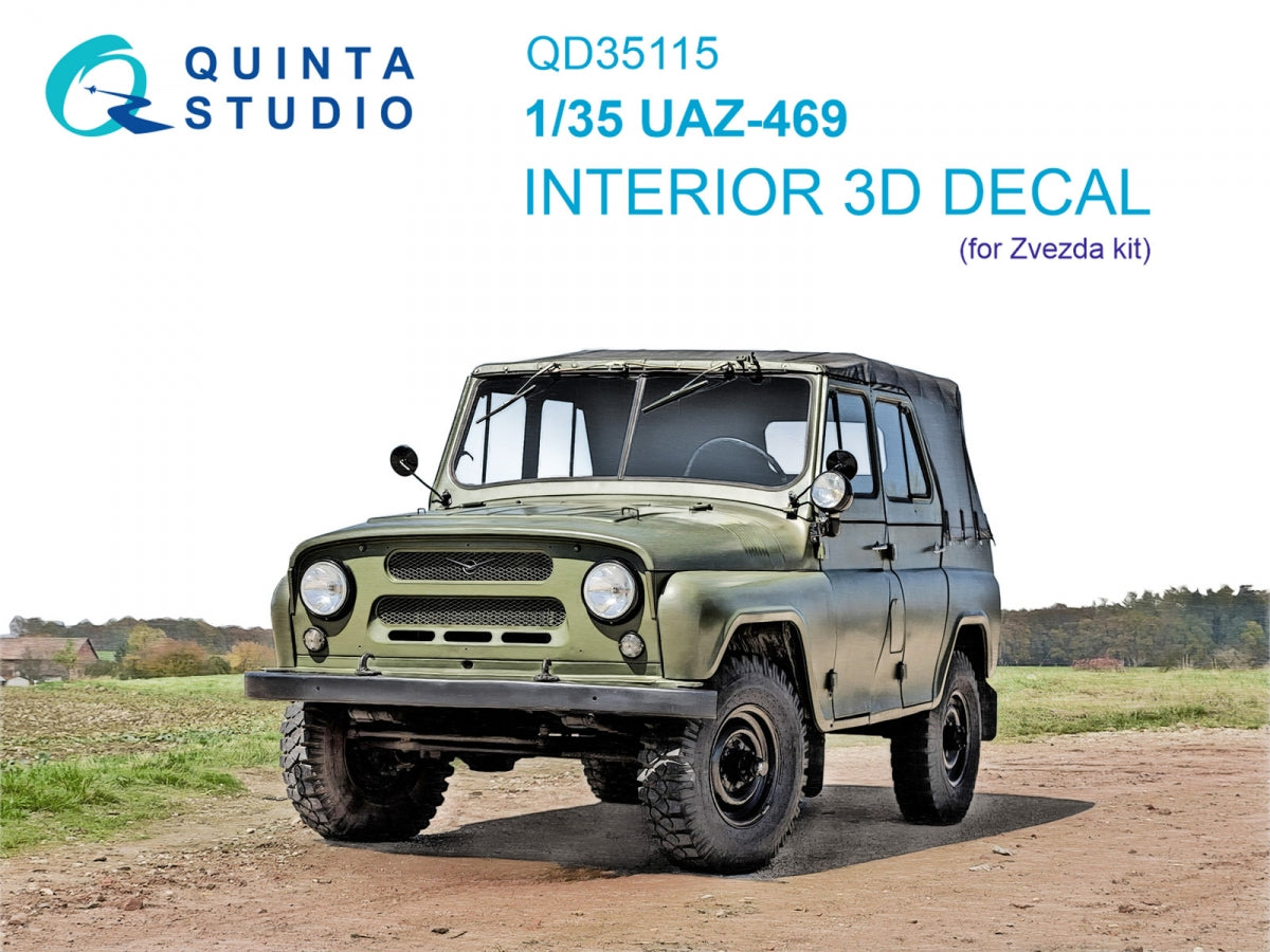 Quinta Studio QD35115 UAZ-469 3D-Printed &amp; colored Interior on decal paper (Zvezda) 1/35
