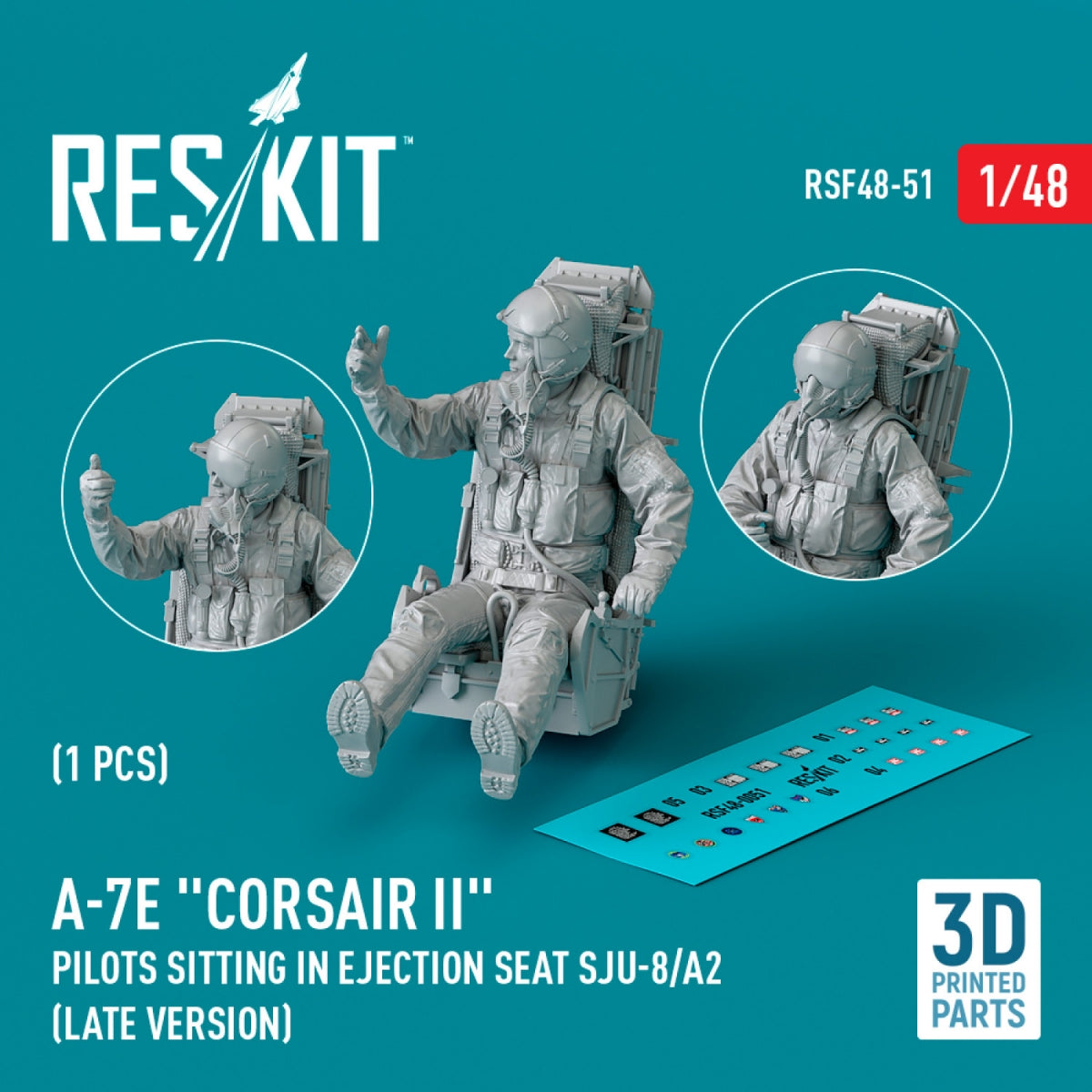 RESKIT RSF48-0051 A-7E "Corsair II" pilot sitting in ejection seat SJU-8/A2 (late version) (3D Printed) (1 pcs) 1/48