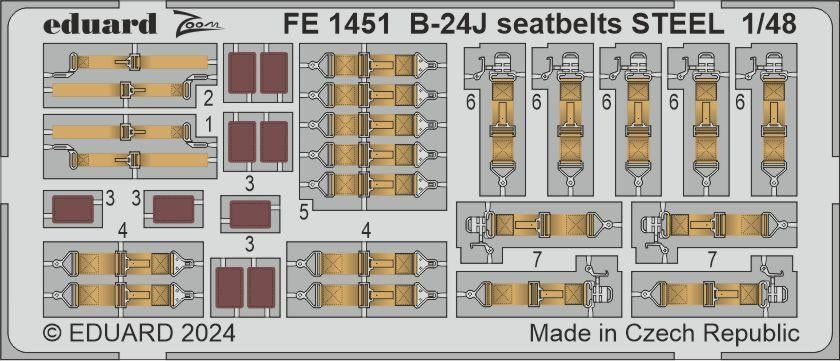 Ceintures de sécurité Eduard FE1451 B-24J en acier Hobby Boss 1/48 