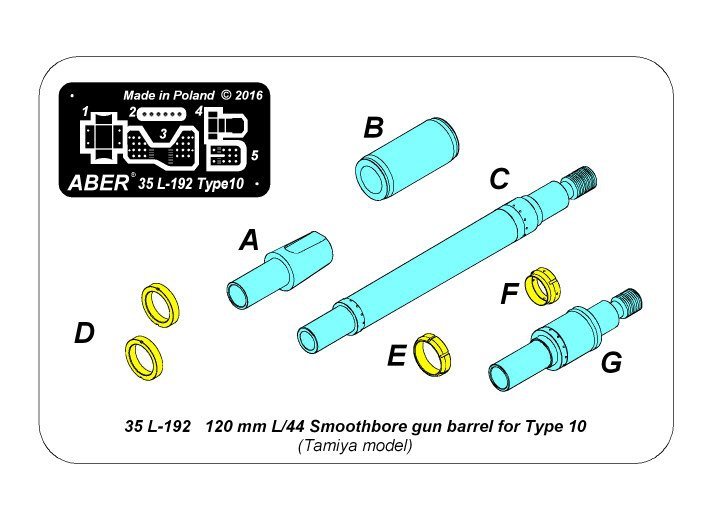 Aber 35 L-192 120 mm L/44 Smoothbore gun barrel forType 10 Tank 1/35 – immagine 18