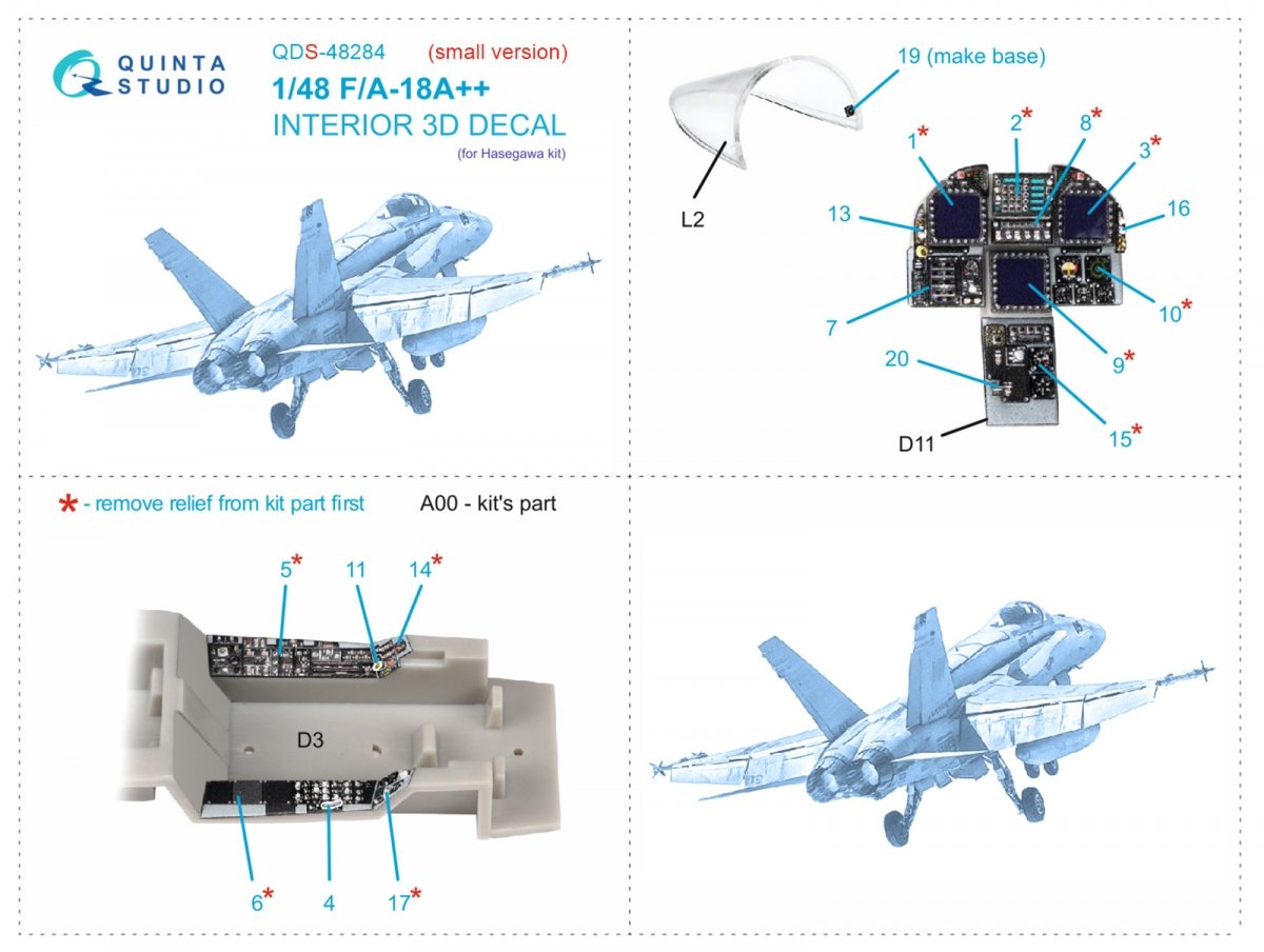 Quinta Studio QDS-48284 F/A-18A++ 3D-Printed &amp;amp; coloured Interior on decal paper (Hasegawa) (Small version) 1/48 – immagine 2