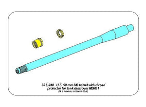 Aber 35L-240 U.S. 90 mm M3 Barrel with thread protector for tank destroyer M36B1 1/35 – immagine 3