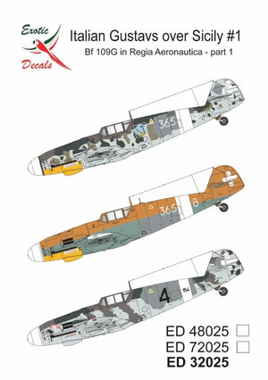 Exotic Decals 32025 Italian Gustavs over Sicily #1 - Bf 109G in Regia Aeronautica - Part 1 1/32