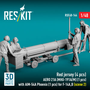 RESKIT RSF48-0144 Red jersey (4 pcs) AERO 21A (MHU-191A/M) (1 pcs) with AIM-54A Phoenix (1 pcs) for F-14A,B (scene 2) (3D Printed) 1/48