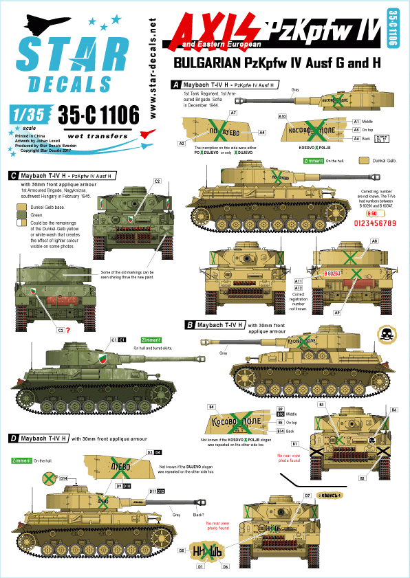 Star Decals 35-C1106 Axis &amp;amp; Eastern European PzKpfw IV 1/35
