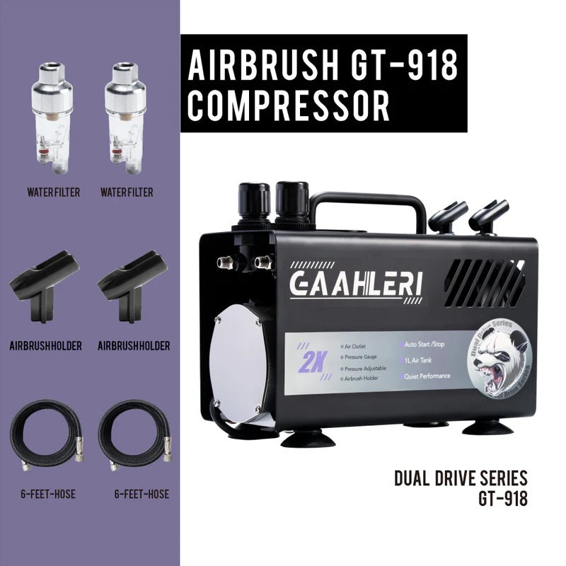 Gaahleri 43127 Dual Drive Series Airbrush Kit Compressor GT-918 – Bild 5